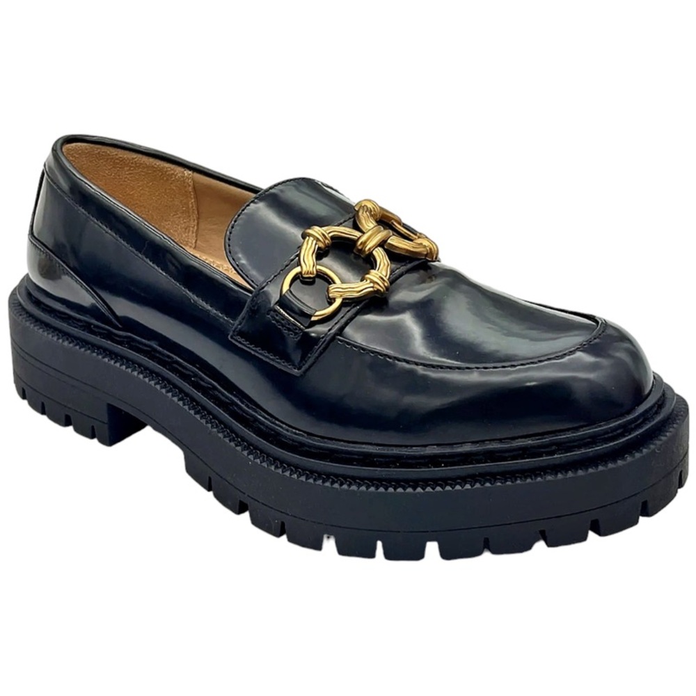 Black Loafers with Gold Accent